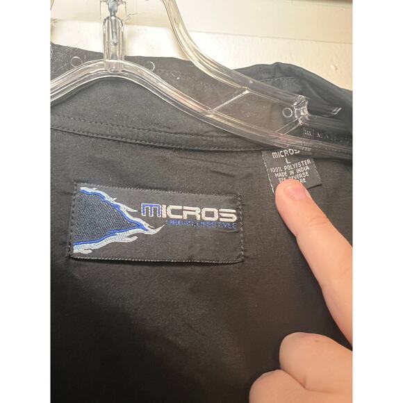 Micros Black Short Sleeve Button Down Flame Shirt Large - Picture 2 of 3